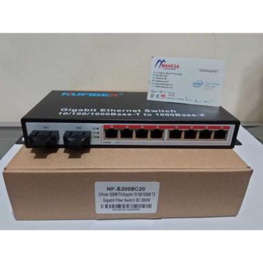 NUFIBER S2008C20 FIBER OPTIC 2 SFP 8 UTP GIGABIT FO SWITCH CONVERTER Hitam