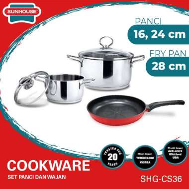 Sunhouse (SHG-CS36) Cookware Set Panci dan Wajan MULTIWARNA