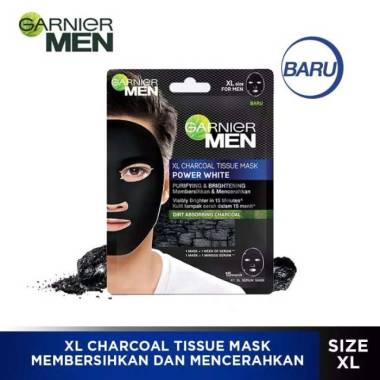 Garnier Men XL Charcoal Tissue Mask Power White (Masker Wajah Pria Untuk Kulit Lebih Cerah)