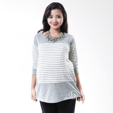 Mama Hamil Salur Kaos 3/4 Baju Hamil - Abu Muda Mama Hamil Salur Kaos 3/4 Baju Hamil - Abu Muda