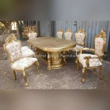 Kursi & Meja Makan Ukir Gendong Ganesha Kayu Jati Cat Duco K8 Jepara -- Multicolor