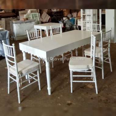 Kursi & Meja Makan Tiffany Minimalis Cat Duco Kursi 6 Kayu Jati Jepara -- Putih