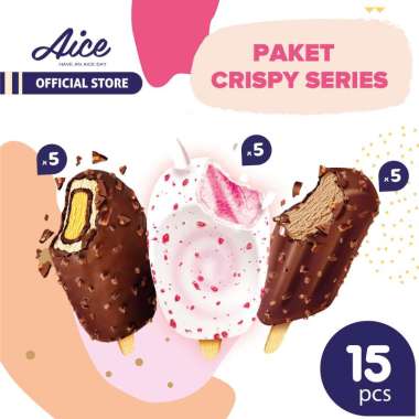 Paket Aice Ice Cream Crispy series Es Krim (isi 5 pcs chocolate, 5  pcs strawberry, 5 pcs coffee ) -