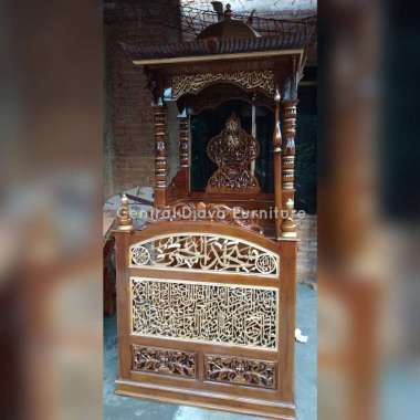 Mimbar Khutbah Kubah Kayu Jati & Kaligrafi Nama Masjid Ukir Jepara