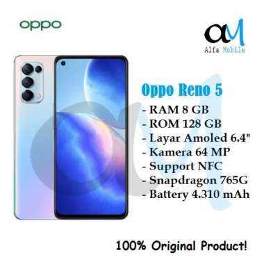 Oppo Reno 5 [8/128 GB] Garansi Resmi Oppo Fantasy Silver