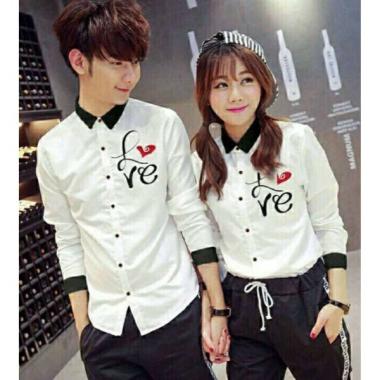 KEMEJA COUPLE PASANGAN HEM BAJU COPLE KAPELAN KAPEL LOVE PUTIH
