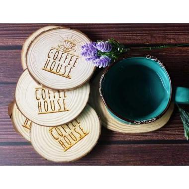 HX066 Tatakan gelas kayu pinus grafir pine wood coaster pad Motif 1