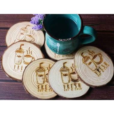 HX066 Tatakan gelas kayu pinus grafir pine wood coaster pad Motif 4