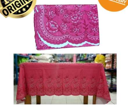 Taplak Meja Makan Plastik Persegi Ukuran 6 Kursi Motif Kembang merah