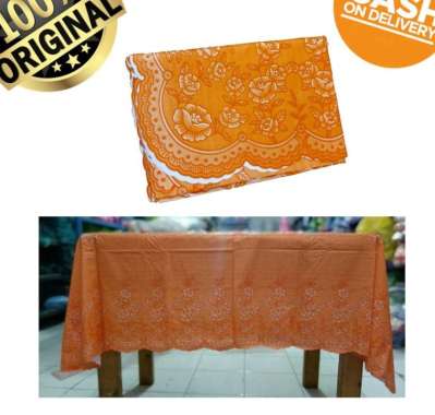 Taplak Meja Makan Plastik Persegi Ukuran 6 Kursi Motif Kembang oren