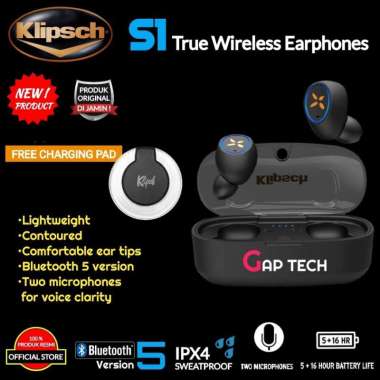 Klipsch S1 True Wireless Earphones Original Garansi Resmi Klipsch 1 Tahun