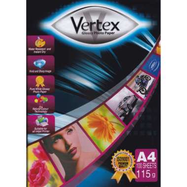 Vertex Kertas Foto Glossy A4 100 Lembar 115 Grams Kualitas Premium