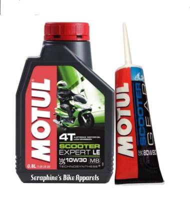 PAKET GANTI OLI MOTUL SCOOTER EXPERT LE 10W30 0.8L TECHNOSYNTHESE + OLI GEARBOX MOTUL 80W90 120ML -F