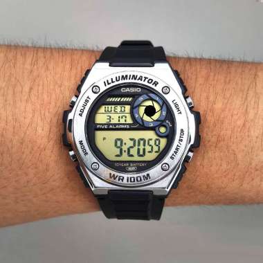 CASIO Digital Youth MWD100H Dual Time 10 Year Battery Life Jam Tangan Pria Black Gold