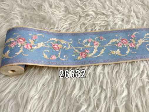 Wallpaper Border List Bunga Shabby Dasar Biru Simple - 5mtr