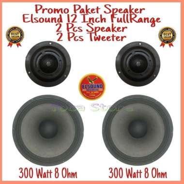 Paket Speaker Elsound 12 Inch Coil Biasa 300 Watt 8 Ohms Isi Dalam Paket 2pcs Speaker 2Pcs Tweeter