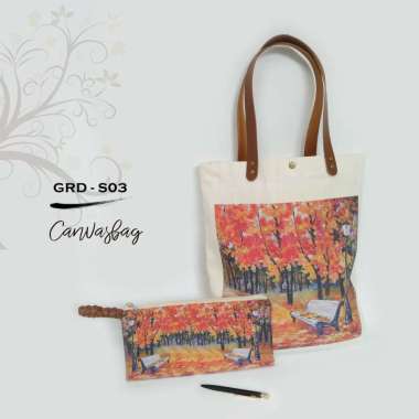 Dewani Tote Bag Set Canvas & Pouch GRD03 Seri Garden Tas Kanvas Wanita