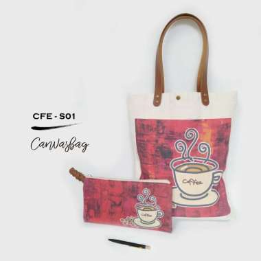 Dewani Tote Bag Set Canvas & Pouch CFE01 Seri Coffee Tas Kanvas Wanita