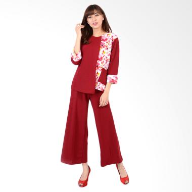 Jfashion Stelan Celana Kulot Plus Atasan Kombinasi wanita Tangan 7/8 - Nagita Merah Jfashion Stelan Celana Kulot Plus Atasan Kombinasi wanita Tangan 7/8 - Nagita Merah
