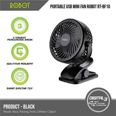 VIVAN Robot RT-BF10 Portable Kipas Angin Clip On Mini USB Fan Original Hitam