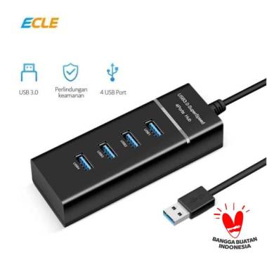 ECLE USB Hub 4 Port 3.0 High Speed Portable Komputer / Laptop Mini Hitam