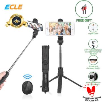 [FREE GIFT] ECLE Selfie Stick Bluetooth Remote Tongsis/Tripod HP 3in1 HITAM