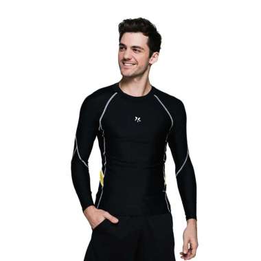 Lasona Rash Guard Men Swimwear Baju Renang Pria Tangan Panjang BM-C3240-L4 XL Black Yellow