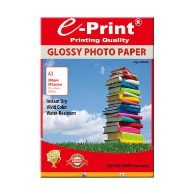Kertas Glossy Photo Paper A3 E-Print [20 Sheet/260 gsm] / Cetak Poto Back Print Foto Paper Putih