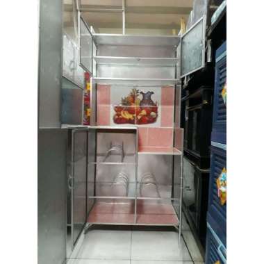 storemaja rak piring 2 pintu kemari piring 2 pintu minimalis rak piring alumunium - -rak piring kaca