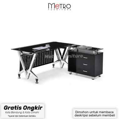 Meja kantor / Meja kerja / Meja L kaca Julian