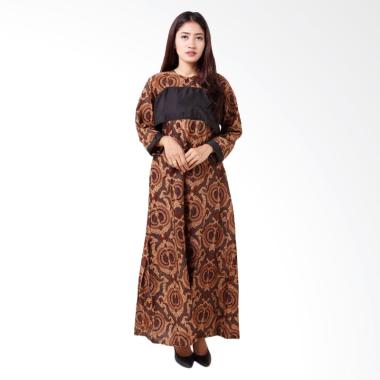 Batik Distro BA8760 Gamis Lengan Panjang Wanita - Coklat
