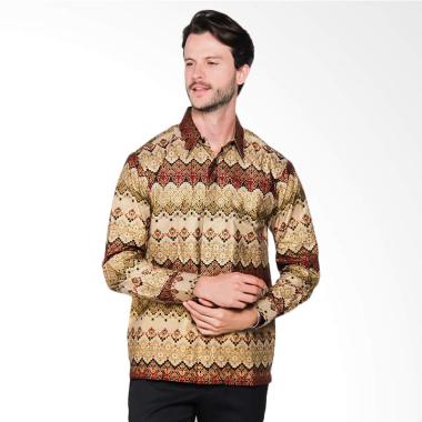 AWANA Modern Slim Fit Awana Parang Samudra Kemeja Batik Pria - Emas