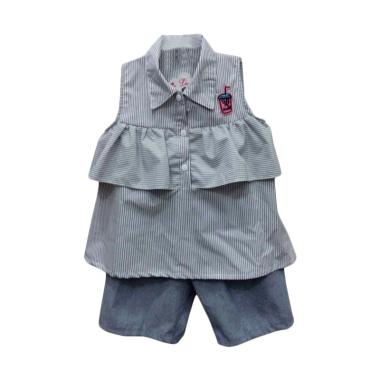 STB Kids A 5318 Baju Anak Perempuan Import Stelan Salur - Grey