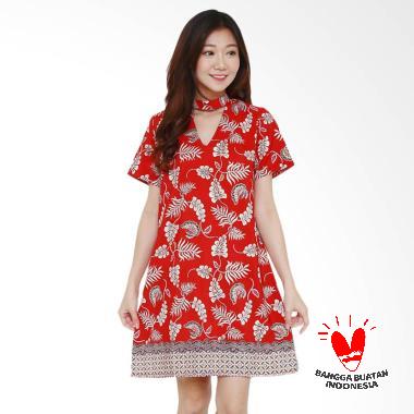 Batik Flike Store Dress Wanita Choker Neck Dress Red Pine