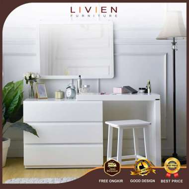 Livien Anemon Drawer Meja Rias/ Meja Belajar/ Meja Sliding Putih