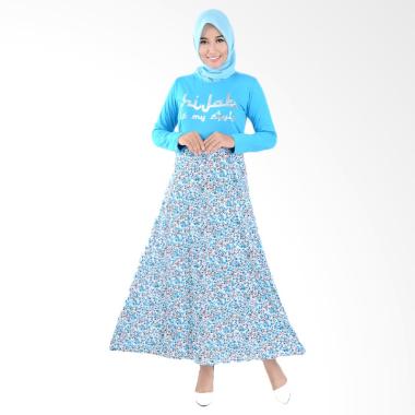 Jfashion Maxi Tangan Panjang Print ... e Long Dress Gamis - Biru