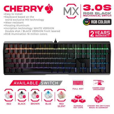 Cherry MX Mechanical Gaming Keyboard Black RGB Full Keys - MX 3.0S RGB RED SILENT