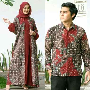 LIBA MOJANG KEMBANG BATIK COUPLE PESTA GAMIS CARDY SET KEMEJA XL MERAH (RED)