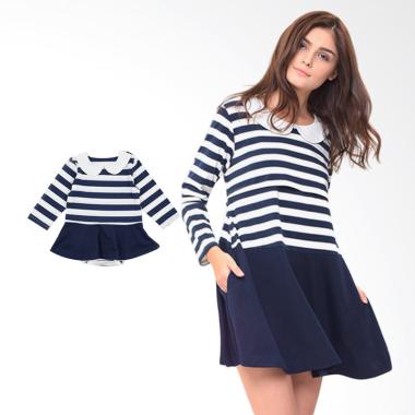 Mooimom Long Sleeves Dress Set Baju Couple Ibu Hamil Menyusui & Anak - Navy Girl