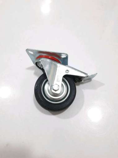 Roda Karet 3" Rem / Roda Karet Trolley Etalase Gerobak (G728)