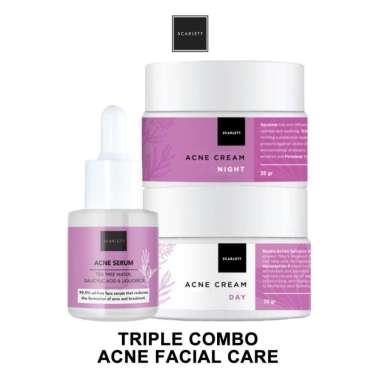 SCARLETT SCARLET TRIPLE COMBO ACNE FACIAL CARE CREAM SIANG KRIM MALAM SERUM JERAWAT