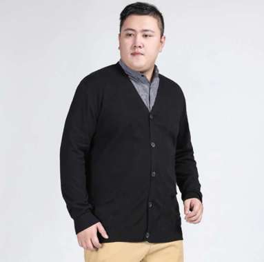 Cardigan Pria Big Size Rajut V Neck Pria Kardigan Jumbo Cowok 3xl - NOSH Hitam XXXL
