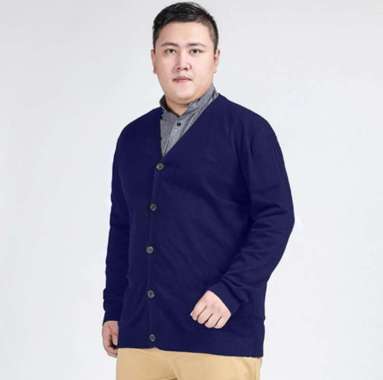 Cardigan Pria Big Size Rajut V Neck Pria Kardigan Jumbo Cowok 3xl - NOSH Navy XXXL