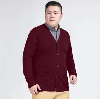 Cardigan Pria Big Size Rajut V Neck Pria Kardigan Jumbo Cowok 3xl - NOSH Maroon XXXL