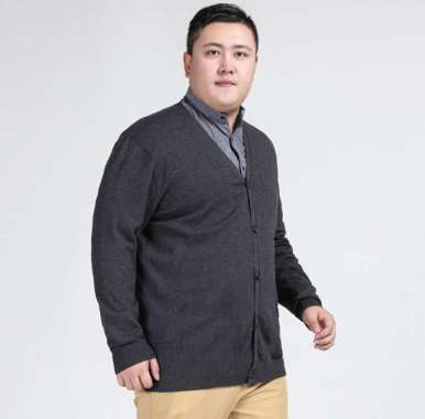 Cardigan Pria Big Size Rajut V Neck Pria Kardigan Jumbo Cowok 3xl - NOSH Abu Tua XXXL