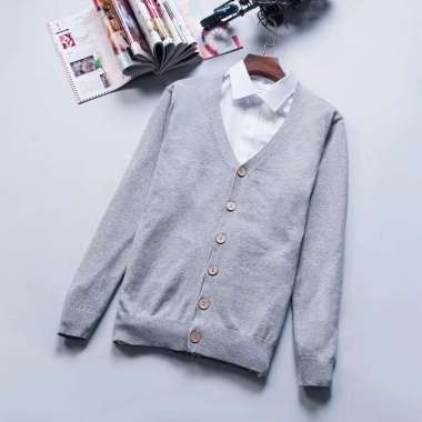 Cardigan Pria Big Size Rajut V Neck Pria Kardigan Jumbo Cowok 3xl - NOSH Abu Muda XXXL