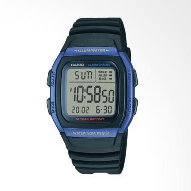 CASIO W-96H-2AVDF Digital Square Shape Illuminator Multifunction Jam Tangan Unisex - Hitam Biru