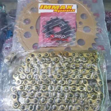 Gear Set Girset Sprocket Rante Gold Rantai Yamaha R25 MT25 Gir 520 14 43 Gold Riko Baja Depan Dpn se