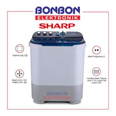 Sharp Mesin Cuci 2 Tabung 10KG ES-T1090 BK / EST 1090 - Biru