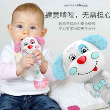 Mainan tongkat ajaib rattle/teether dengan musik dan lampu - Biru Muda Merah Muda